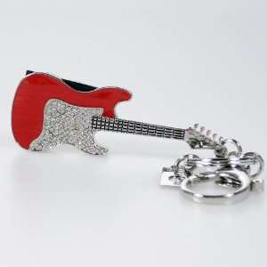   Enameled Keychain with 2GB Flash Memory/Drive, Red Guitar Electronics