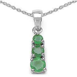 Sterling Silver 3 stone Emerald Necklace  