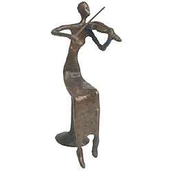 Violin Player Female Cast Bronze Statuette  