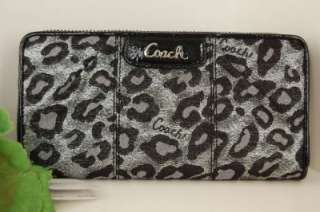 NWT Coach Ocelot Leopard Lurex Black Silver Zip Around Wallet Clutch 