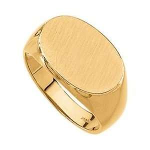  14K Yellow Gold Mens Signet Ring With Brush Finished Top 