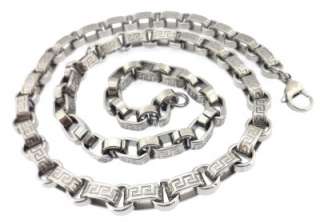 Stainless Steel Mens Silver Tone Greek Style Rolo Necklace Chain Free 