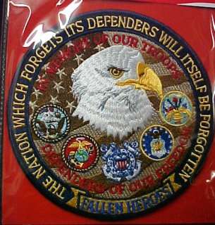 Tribute Patch 5 USN USMC USCG USAF Eagle Fallen Hero  