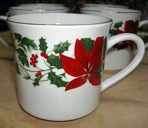 Gibson Poinsetta Holiday Cups Mugs Christmas Holly  