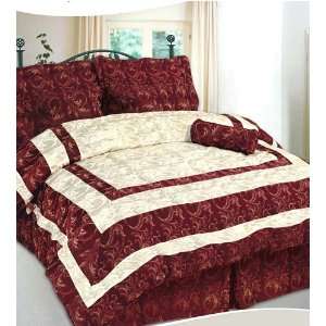  7pc Luxury Burgundy King Size Jacquard Comforter Bed in a 