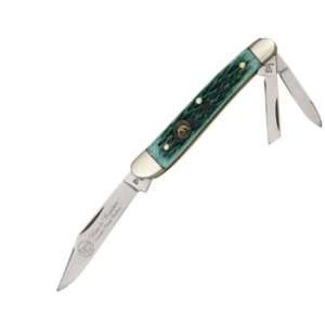   Stockman Pocket Knife with Green Pick Bone Handles