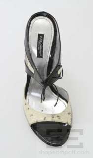   Snakeskin & Black Patent Leather Tie Strap Slide Heels, 38  