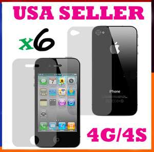 12pcs= 6x (Front+Back) Screen Protector Cover Film for Apple iPhone 4 