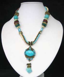 TIBET HANDMADE COPPER TURQUOISE CRYSTAL NECKLACE  