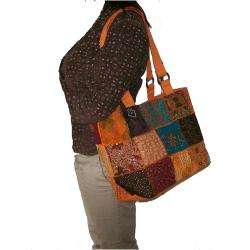 Cotton Orange Sari Patchwork Shoulder Bag (India)  Overstock