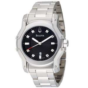 Bulova 96D109 Mens Diamond Black Dial Bracelet Watch  