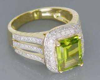 Solid 3.56Ct 14Kt Yellow Gold Diamond Peridot Ring  
