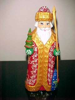 NEW,SIGNED RUSSIAN HAND CARVED/PAINTED SANTA w/COA  7  