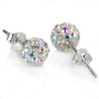 925 Silver Swarovski White Crystal AB Color Disco Ball Earrings Studs 