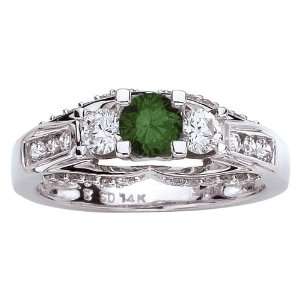   Ring with Green Center Diamond 1 ct. in 14K White Gold Jewelry