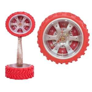 Tractor Wheel Clock Red