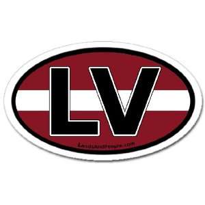  Latvia LV and Latvian Flag Car Bumper Sticker Decal Oval 