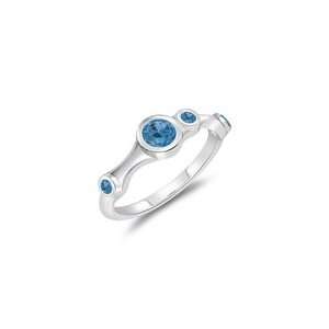  0.38 Cts Swiss Blue Topaz Wedding Band in 14K White Gold 6 