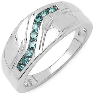  0.27 Carat Genuine Blue Diamond Sterling Silver Ring 