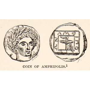  1890 Print Art Ancient Greek Coins Amphilipolis Greece Currency 