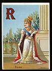 rare antique alphabet costume card 19th c france queen returns