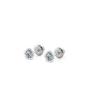   Gold December Birthstone Blue Zircon Flower Baby Earrings: Jewelry