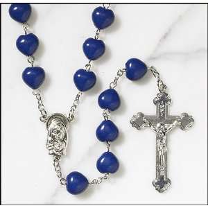 Blue Crackled Heart Rosary with Our Lady of the Rosary Mysteries Holy 