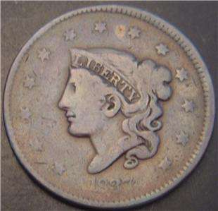 1837 Large Cent   Full LIBERTY   Some Hair Details Worn Flat  