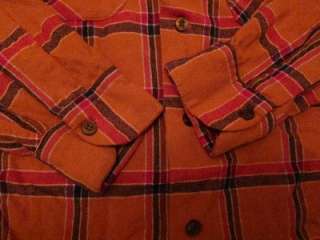   Mens Bright Orange Loop Collar Plaid Wool Camp Board Shirt Sz M  