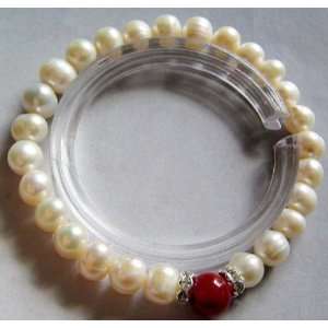  Elegant Man Made White Pearl Beads Elastic Bracelet 