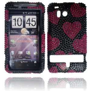  FULL DIAMOND DESIGN BLACK WITH PINK HEARTS CASE FOR HTC 