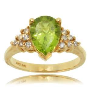 Peridot Ring W/ Diamond 14K Gold Ladies Pear Solitaire 