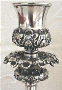 Antique~19th Century Silver candlesticks Floral ornate Repousse 