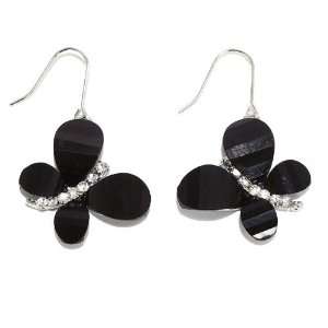   Butterfly Earrings; 1L; Black Faceted Wings; Clear Rhinestones
