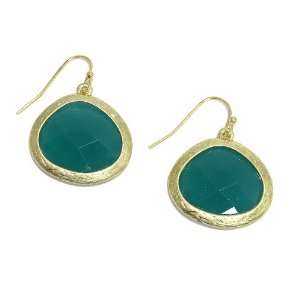   Dangle Earrings; 1L; Gold Metal; Teal Green Gemstones;: Jewelry