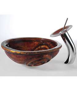 Kraus Tiger Eye Glass Sink and Waterfall Faucet  