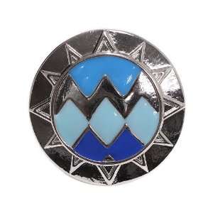 Fashion Tribal Ring; 1.5 Diameter; Silver Metal; Turquoise And Blue 