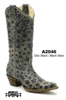   Womens Genuine Leather Boots Dist. Black/Black Stars A2046 All Sizes
