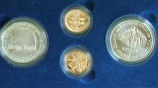1987 Constitution Silver & Gold 4 Coins in Mahogany Box $1 & $5 Proof 