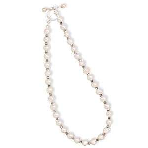  White Pearl Bridal Toggle Necklace with Bali Beads 