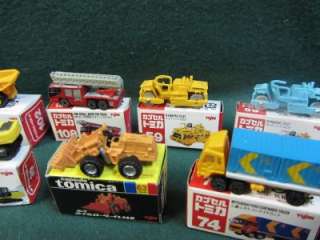 YUJIN AND TOMICA MINIATURE CONSTRUCTION VEHICLES AND CARS LOT WITH 