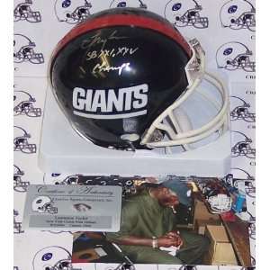   Signed New York Giants 81 99 Mini Helmet with SB XXI,XXV Champs Ins
