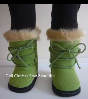 18 Inch DOLL CLOTHES Olive Green Boots W/ Fur Trim KEWL  