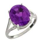 Gem Stone King 7.10 Ct Octagon Purple Amethyst Argentium Silver Ring