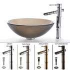 Kraus Frosted Brown Glass Vessel Sink and Faucet Set, Antique Brass