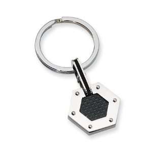  Mens Stainless Steel And Black Carbon Fiber Hexagon Key 