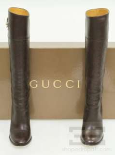 Gucci Brown Guccissima Leather Knee High Heeled Boots Size 8B  