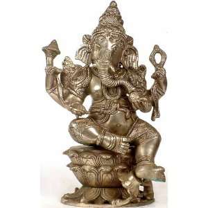   Seated on Lotus in Sliver Color   Brass Sculpture