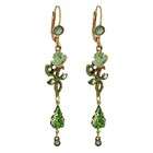 Michal Negrin Dangle Earrings with Metal Rose, Crafted with Green 