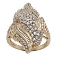 14k Gold Over Sterling Silver Cluster Ring with Diamond Accents at 